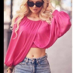 Zara Pink Crop Puff Sleeve , USA Small